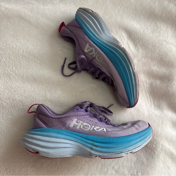 Hoka Shoes - Hoka Bondi 8 Lavender and Sky Blue Athletic Shoes